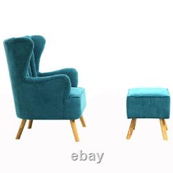 Teal Fabric Wing Back Armchair with Footstool Fireside Lounge Chair Reception