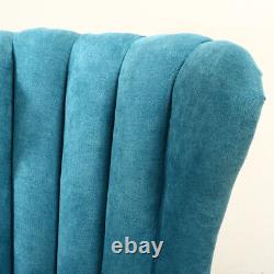 Teal Fabric Wing Back Armchair with Footstool Fireside Lounge Chair Reception