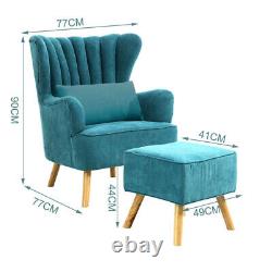 Teal Fabric Wing Back Armchair with Footstool Fireside Lounge Chair Reception