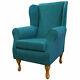Teal Wingback Fireside Armchair Living Room Chair Handmade Atlanta Blue Fabric