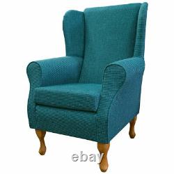 Teal Wingback Fireside Armchair Living Room Chair Handmade Atlanta Blue Fabric