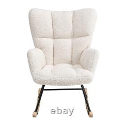 Teddy Plush Rocking Chair Armchair High Wing Back Fireside Sofa Seat Wooden Legs