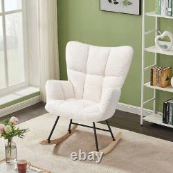 Teddy Plush Rocking Chair Armchair High Wing Back Fireside Sofa Seat Wooden Legs