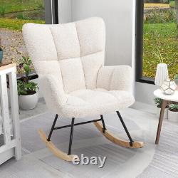 Teddy Plush Rocking Chair Armchair High Wing Back Fireside Sofa Seat Wooden Legs
