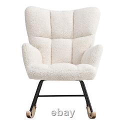 Teddy Plush Rocking Chair Armchair High Wing Back Fireside Sofa Seat Wooden Legs