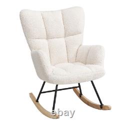 Teddy Plush Rocking Chair Armchair High Wing Back Fireside Sofa Seat Wooden Legs