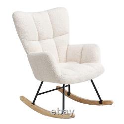 Teddy Plush Rocking Chair Armchair High Wing Back Fireside Sofa Seat Wooden Legs