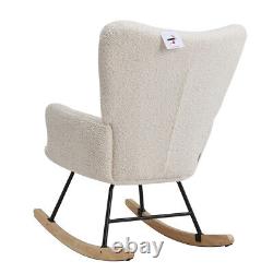 Teddy Plush Rocking Chair Armchair High Wing Back Fireside Sofa Seat Wooden Legs