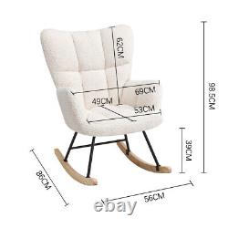 Teddy Plush Rocking Chair Armchair High Wing Back Fireside Sofa Seat Wooden Legs