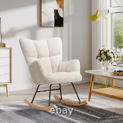 Teddy Sherpa Fabric Rocking Chair Wing Back Armchair Lazy Rocking Recliner Sofa