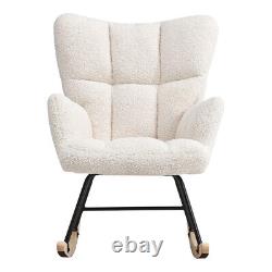 Teddy Sherpa Fabric Rocking Chair Wing Back Armchair Lazy Rocking Recliner Sofa