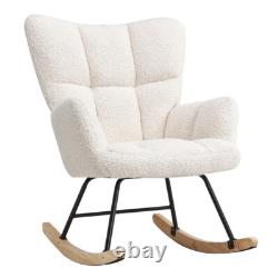 Teddy Sherpa Fabric Rocking Chair Wing Back Armchair Lazy Rocking Recliner Sofa