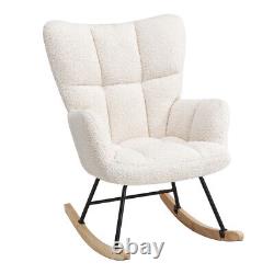 Teddy Sherpa Fabric Rocking Chair Wing Back Armchair Lazy Rocking Recliner Sofa