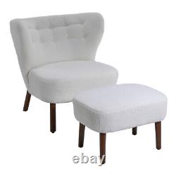 Teddy White Sofa Armchair Living Room Bedroom Fireside Lounge Chair with Footstool