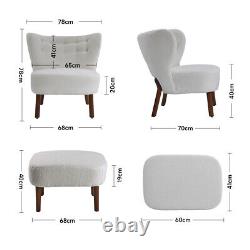 Teddy White Sofa Armchair Living Room Bedroom Fireside Lounge Chair with Footstool