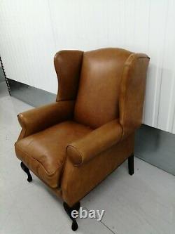 Tetrad 4 Laura Ashley Denbigh Brown Leather Wingback Chair Wing Back, Fireside