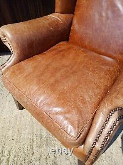 Tetrad Brown Leather Wingback Armchair Chair Fireside Library Club
