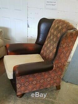 Tetrad Leather Classic Vintage Wing Back Fireside Chair and Foot Stool