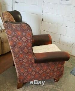 Tetrad Leather Classic Vintage Wing Back Fireside Chair and Foot Stool