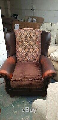 Tetrad Leather Classic Vintage Wing Back Fireside Chair and Foot Stool