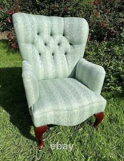 Traditional Jade Wingback Queen Anne Fabric Green Fireside Armchair #