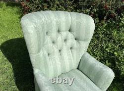 Traditional Jade Wingback Queen Anne Fabric Green Fireside Armchair #