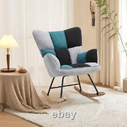 Tricolor Patchwork Fabric Rocking Chair Lazy Rocking Sleeping Armchair Sofa Seat