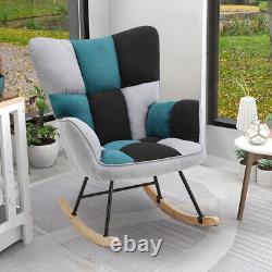Tricolor Patchwork Fabric Rocking Chair Lazy Rocking Sleeping Armchair Sofa Seat