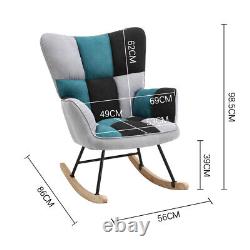 Tricolor Patchwork Fabric Rocking Chair Lazy Rocking Sleeping Armchair Sofa Seat