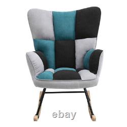 Tricolor Patchwork Fabric Rocking Chair Lazy Rocking Sleeping Armchair Sofa Seat