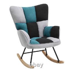 Tricolor Patchwork Fabric Rocking Chair Lazy Rocking Sleeping Armchair Sofa Seat