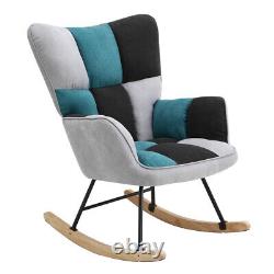 Tricolor Patchwork Fabric Rocking Chair Lazy Rocking Sleeping Armchair Sofa Seat