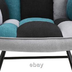 Tricolor Patchwork Fabric Rocking Chair Lazy Rocking Sleeping Armchair Sofa Seat