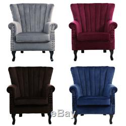 Tub Occasional WingBack Chair Upholstered Linen Velvet Bedroom Fireside Armchair