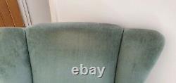 Two Vintage Solid Green Leaf Velvety Fabric High Wing Back Fireside Chairs