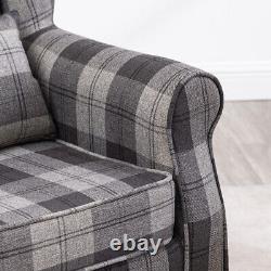 UK Tartan Fabric Fireside Armchair Wing Back Scroll Arm Sofa Living Room Bedroom
