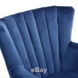Upholster Accent Armchair Sofa Velvet Wingback Fireside Rivet Chair Bedroom Blue