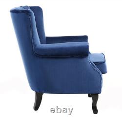 Upholster Accent Armchair Sofa Velvet Wingback Fireside Rivet Chair Bedroom Blue