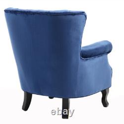 Upholster Accent Armchair Sofa Velvet Wingback Fireside Rivet Chair Bedroom Blue