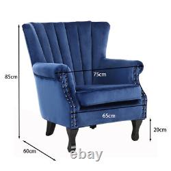 Upholster Accent Armchair Sofa Velvet Wingback Fireside Rivet Chair Bedroom Blue