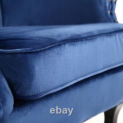 Upholster Accent Armchair Sofa Velvet Wingback Fireside Rivet Chair Bedroom Blue