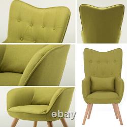 Upholstered Armchair Buttoned Wing Back Living Room Fireside Chair with Cushion