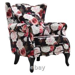 Upholstered Armchair Floral Pattern Lounge Fireside Sofa Rivet High Winged Back