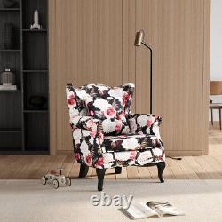 Upholstered Armchair Floral Pattern Lounge Fireside Sofa Rivet High Winged Back