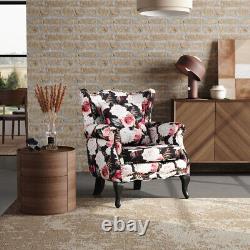 Upholstered Armchair Floral Pattern Lounge Fireside Sofa Rivet High Winged Back