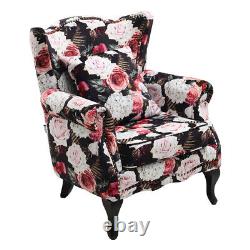 Upholstered Armchair Floral Pattern Lounge Fireside Sofa Rivet High Winged Back