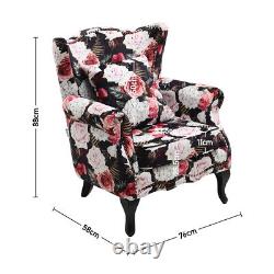 Upholstered Armchair Floral Pattern Lounge Fireside Sofa Rivet High Winged Back