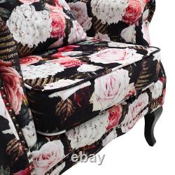 Upholstered Armchair Floral Pattern Lounge Fireside Sofa Rivet High Winged Back