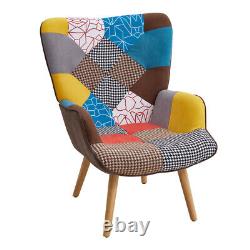 Upholstered Armchair & Footstool Patchwork Wing Back Living Room Fireside Chair