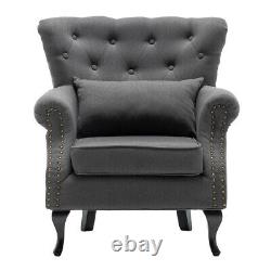 Upholstered Armchair Lounge Sofa Button with Nailhead Chair Fireside Fabric Seat